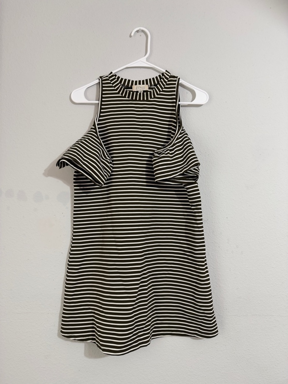 Striped Cold-Shoulder Dress - Dark Green & White